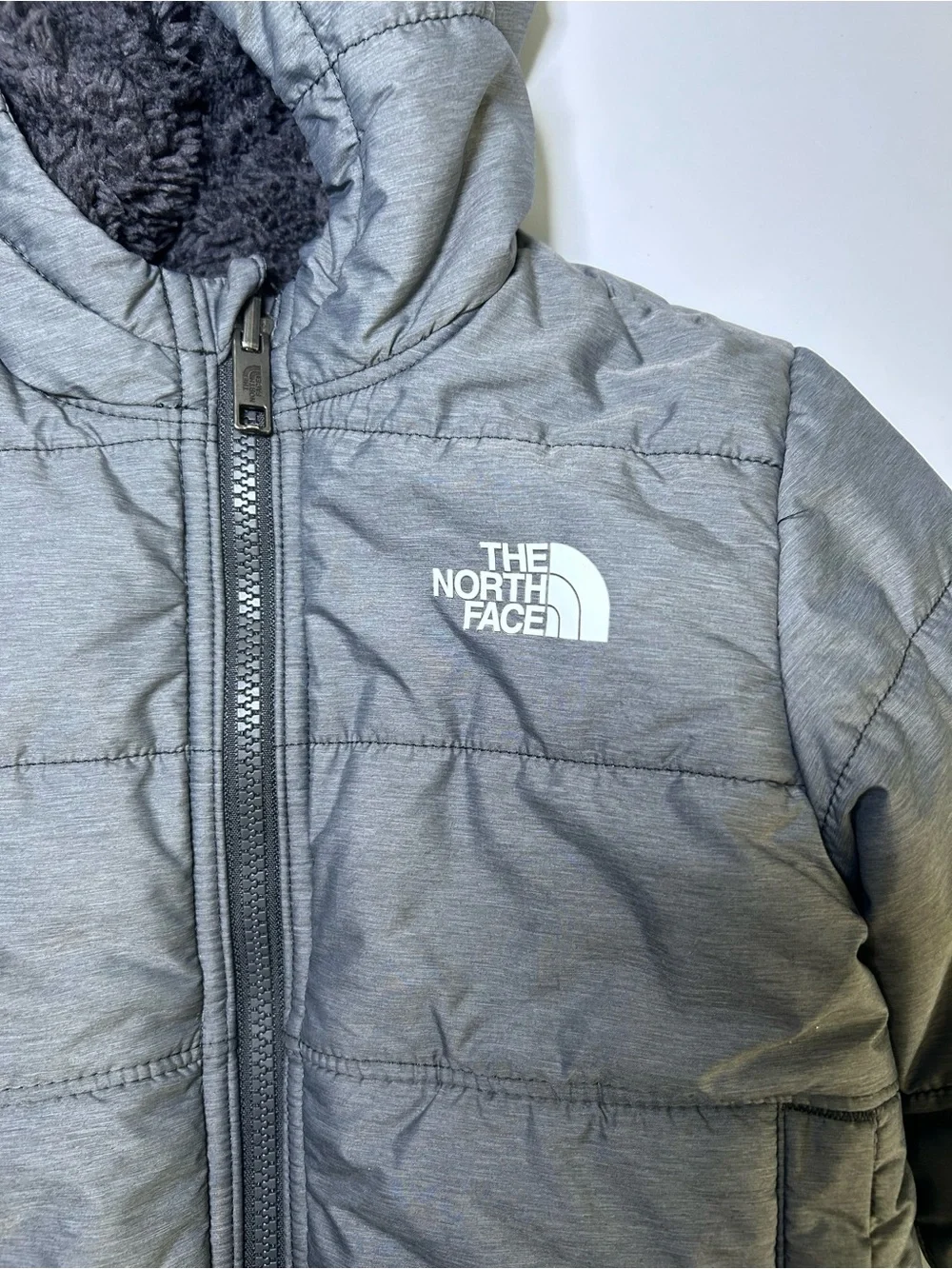 The North Face Toddler Size 3 Gray Hooded Sherpa Reversible Puffer Winter Jacket